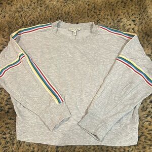 Express One Eleven | Gray Dropped Shoulder Sweatshirt with Rainbow Trim medium